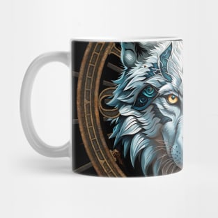 Stunning  white steampunk wolf. Mug